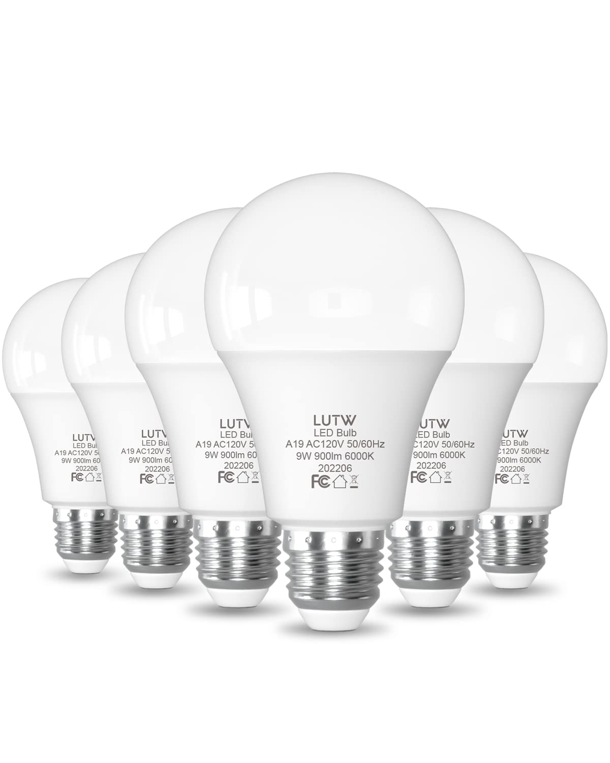 LUTW LED Light Bulbs 60 Watts Equivalent, 900 Lumen Standard LED Bulb, 9W E26 Base Cool White 6000K Non-Dimmable, Perfect for Bedroom and Living Room Lighting, 6 Pack