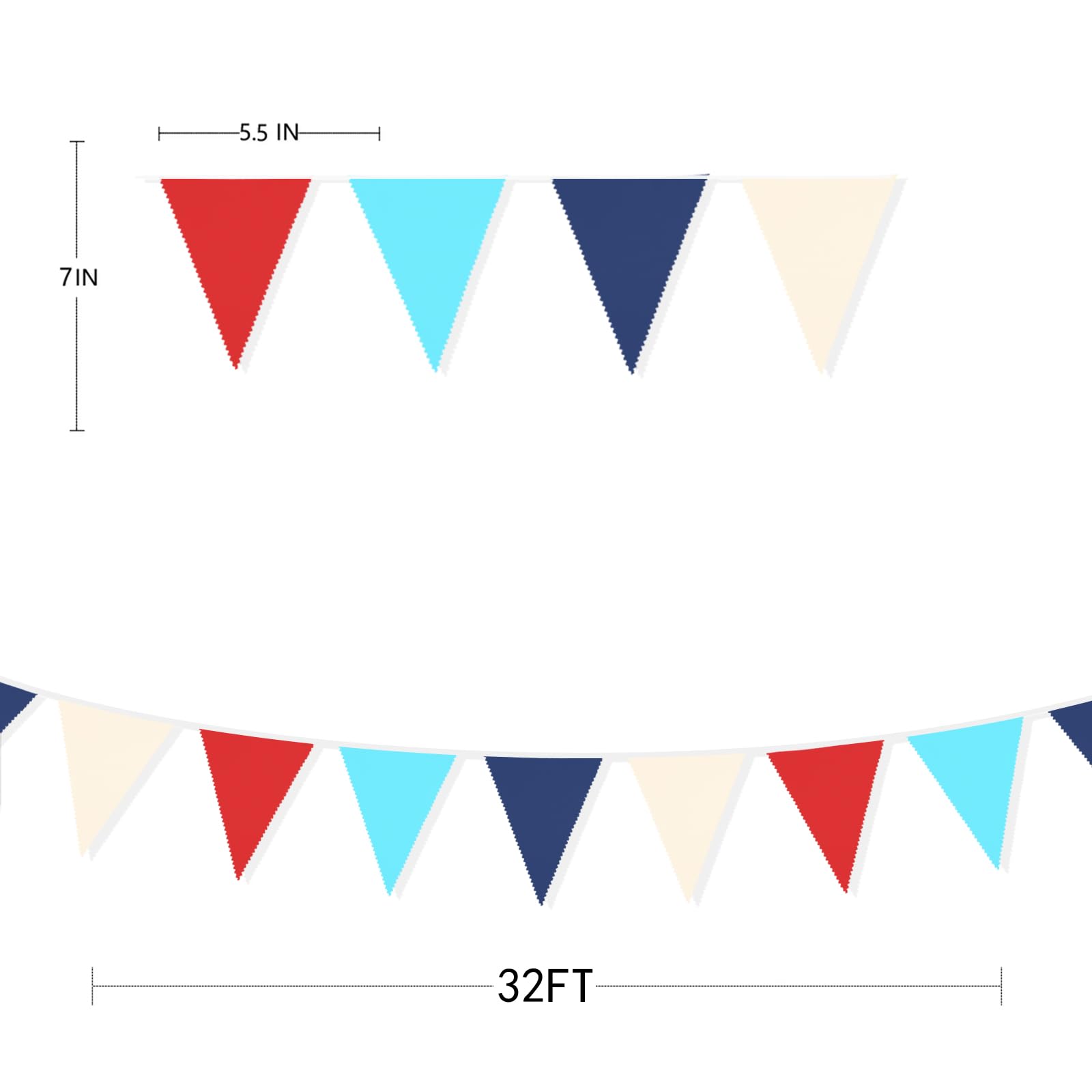 32Ft Red Blue White Nautical Pennant Banner Fabric Triangle Flag Bunting Garland Streamer for Nautical Theme Birthday Ahoy Achor Pirate Baby Shower Wedding Party Home Outdoor Garden Hanging Decoration