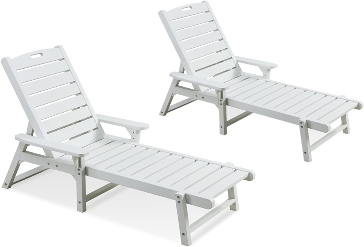 Psilvam Chaise Lounges Set of 2, Lounge Chairs with Adjustable Backrest, Supports Up to 350 lbs, All Weather Recliner Poly Lumber Lounges Bed for Poolside, Porch, Patio（White (2)