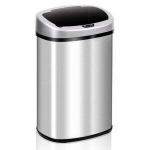 dkelincs touchless trash can for kitchen bathroom bedroom home office, 13 gallon automatic stainless steel garbage can with lid