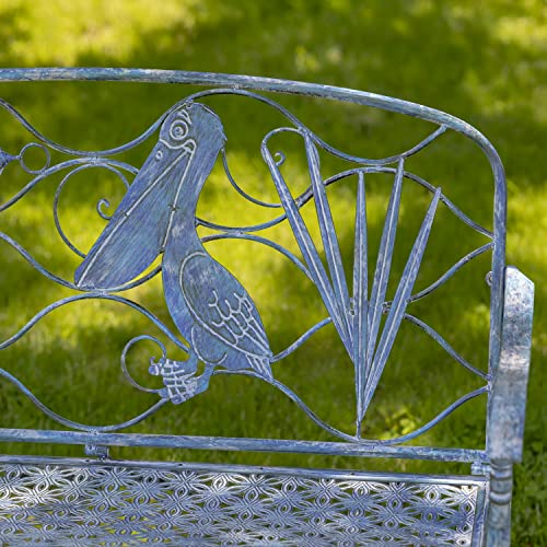 Lesera Ltd. Coastal Blue Metal Furniture Collection Bench/Arm Chair (Pelican & Angel Fish Bench), Coastal Furniture