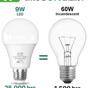 LUTW LED Light Bulbs 60 Watts Equivalent, 900 Lumen Standard LED Bulb, 9W E26 Base Cool White 6000K Non-Dimmable, Perfect for Bedroom and Living Room Lighting, 6 Pack