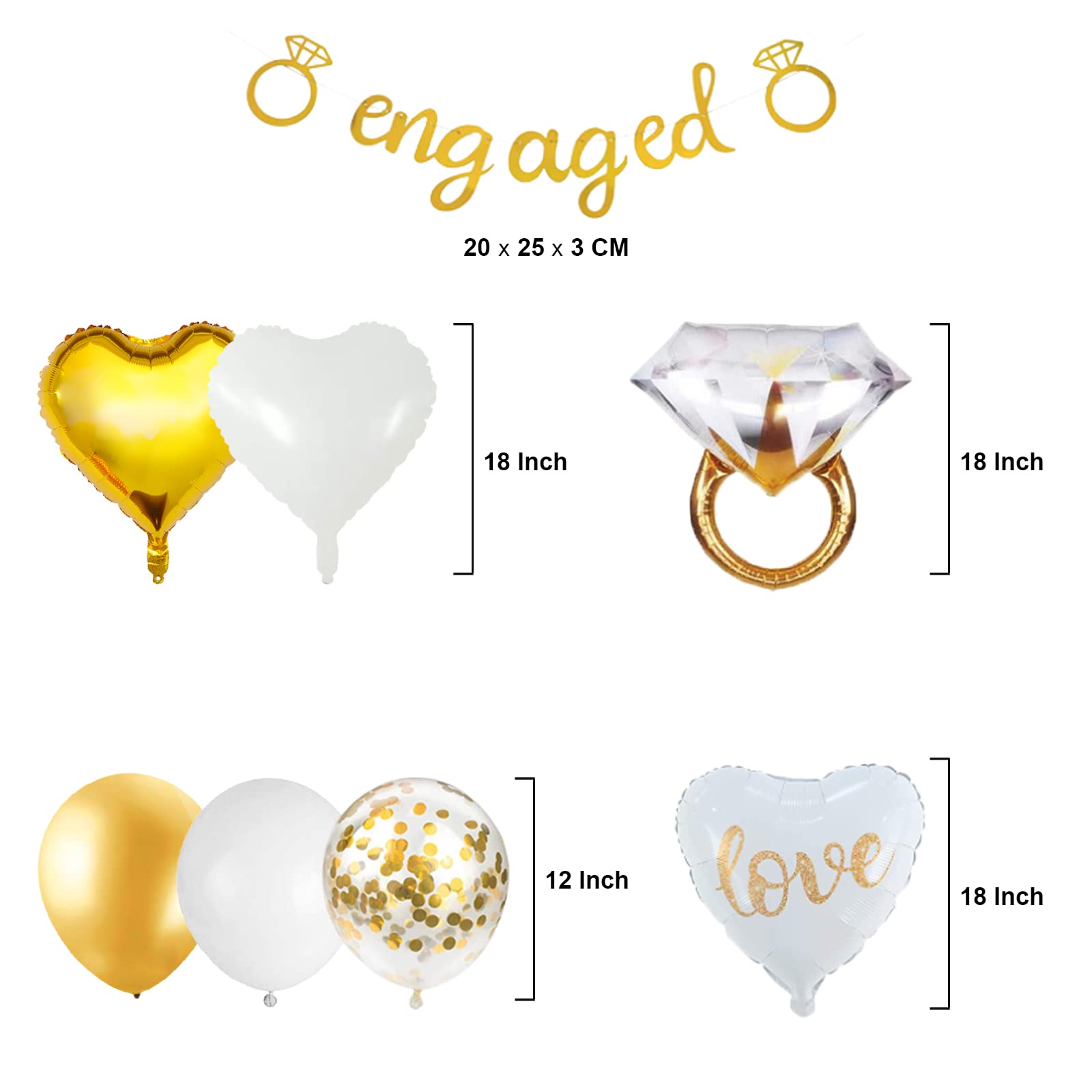 Gold Engagement Party Decorations, Diamond Wedding Ring Balloons Love Balloons for Bachelorette Wedding Engagement Bridal Shower Party Decorations