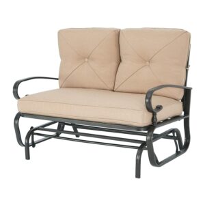 suncrown outdoor swing glider chair, patio 2 seats loveseat rocking chair with cushions, steel frame furniture - brown