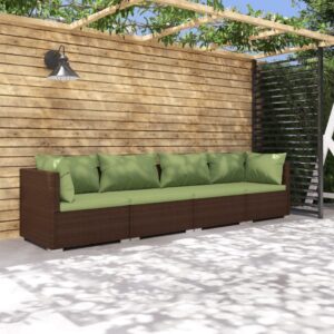 vidaXL Brown Patio Furniture - Green Cushion - 4 Seats