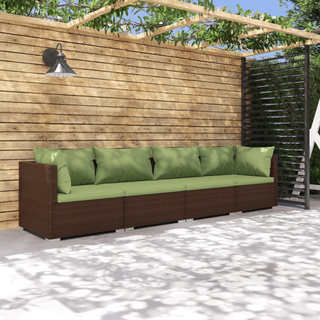 vidaXL Brown Patio Furniture - Green Cushion - 4 Seats