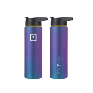 IRON °FLASK Camping & Hiking Hydration Flask with 3 Lids - Stainless Steel, Double Walled & Vacuum Insulated Water Bottle - Leak Proof & BPA Free (Aurora, Straw - 22 oz)