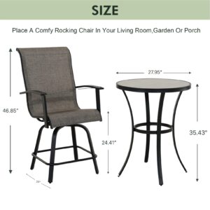 Grand patio Outdoor 3-Piece Counter Height Patio Furniture Set, Swivel Bar Stools with Ceramic Bar Table for Balcony, Poolside, Backyard, Garden (Coffee, 3PC)