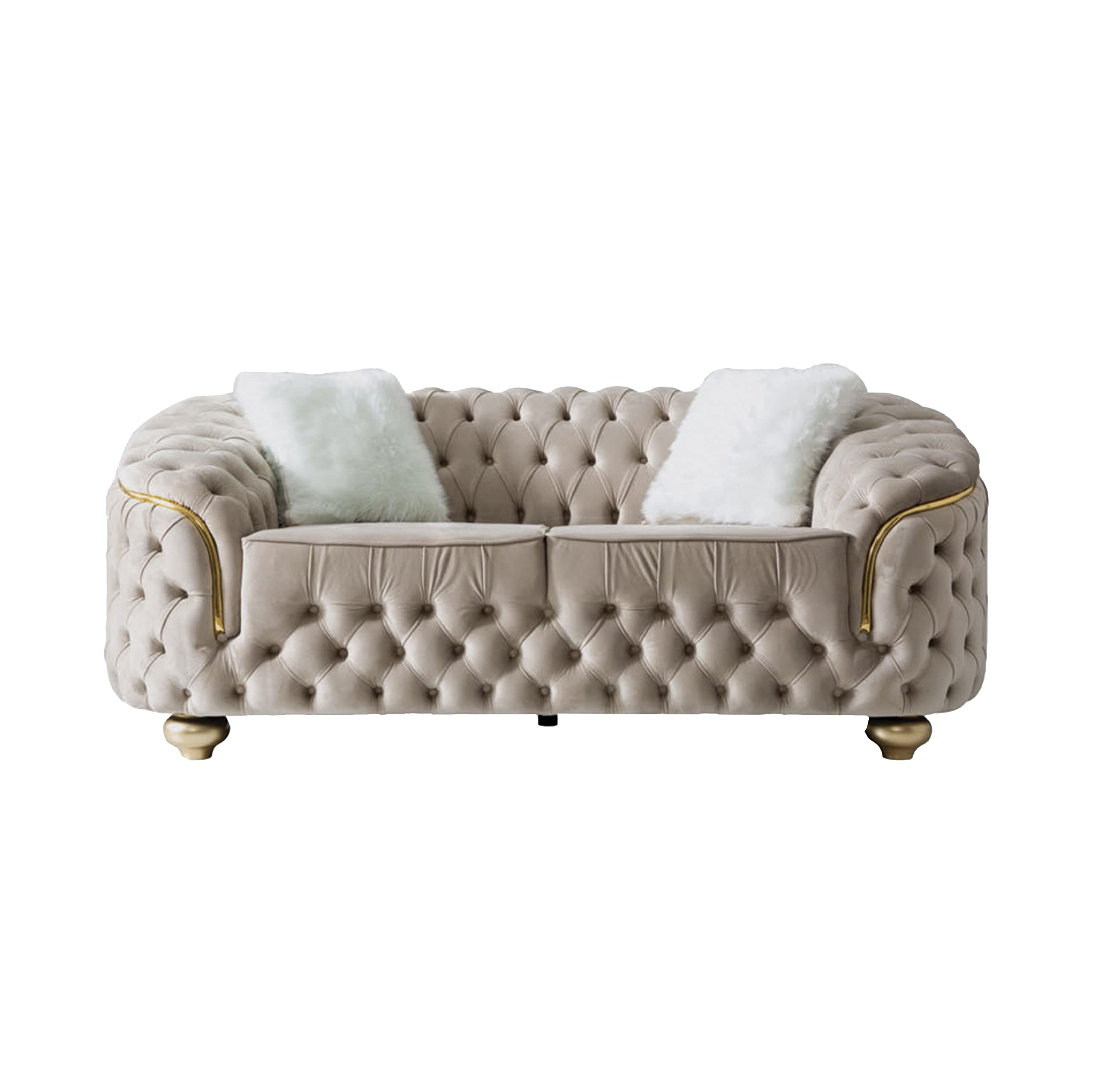 BEYAN Bursa Cream Living Room Set, Sofa & Loveseat, Mid-Century Modern Style, Tufted Button, Includes 3 & 2 Pillows, 91" & 84", Cream