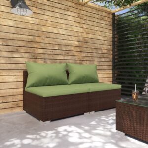 vidaXL Outdoor Patio Furniture Set 2-Piece with Cushions - Brown Poly Rattan Lounge Set for Garden, Deck, and Porch