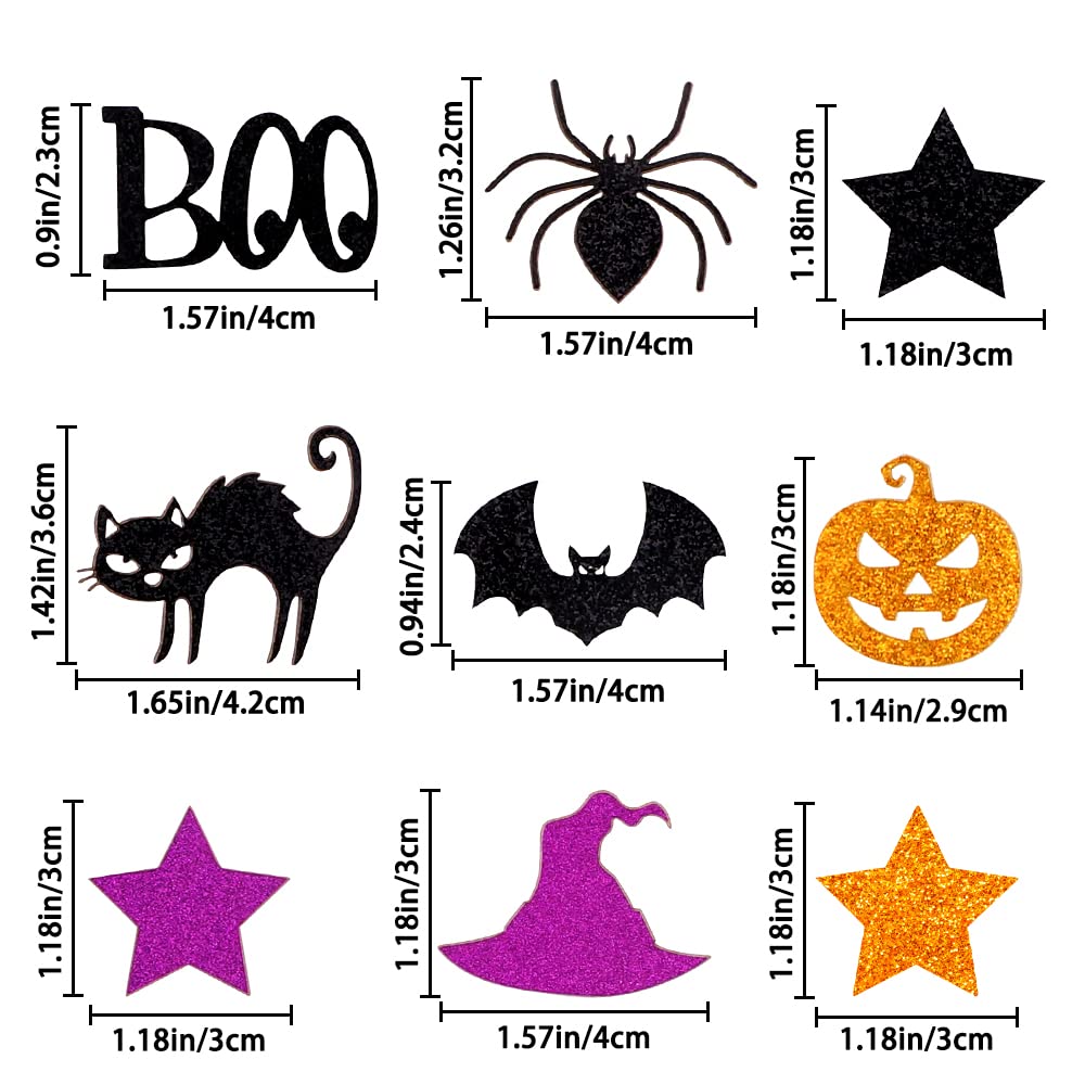 YUJUN 195PCS Halloween Confetti, Halloween Bat Witch Star Spider Black Cat Pumpkin Table Scatter Glitter Confetti for Halloween Party Favors Table Decoration(Purple Black Orange)