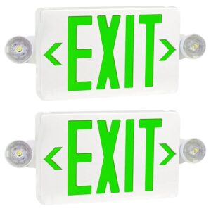 ostek exit sign with emergency lights, double face green exit sign emergency light combo, 90min long backup battery, abs fire safety (ul certified 120-277v)(ul 94v-0) [2pack]