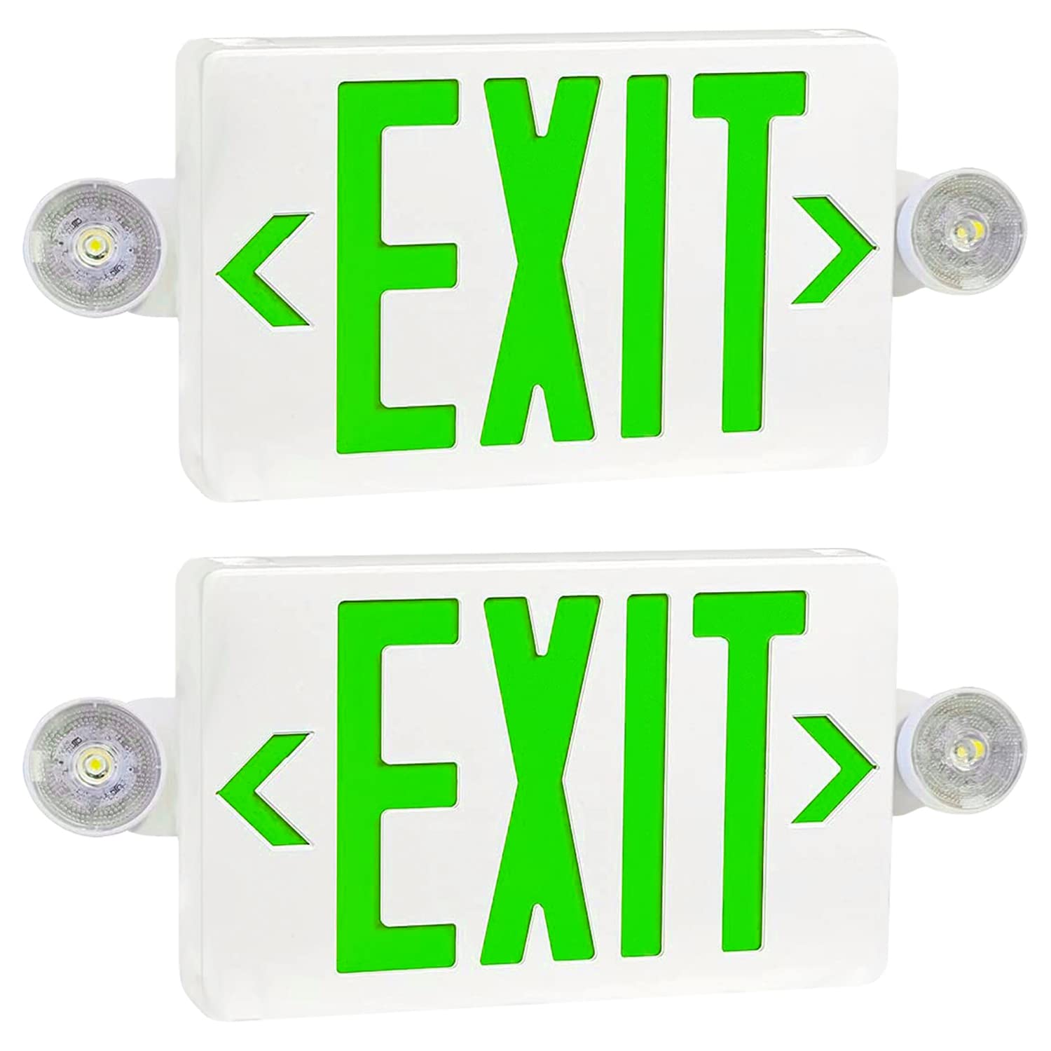 OSTEK Exit Sign with Emergency Lights, Double Face Green Exit Sign Emergency Light Combo, 90min Long Backup Battery, ABS Fire Safety (UL Certified 120-277V)(UL 94V-0) [2Pack]