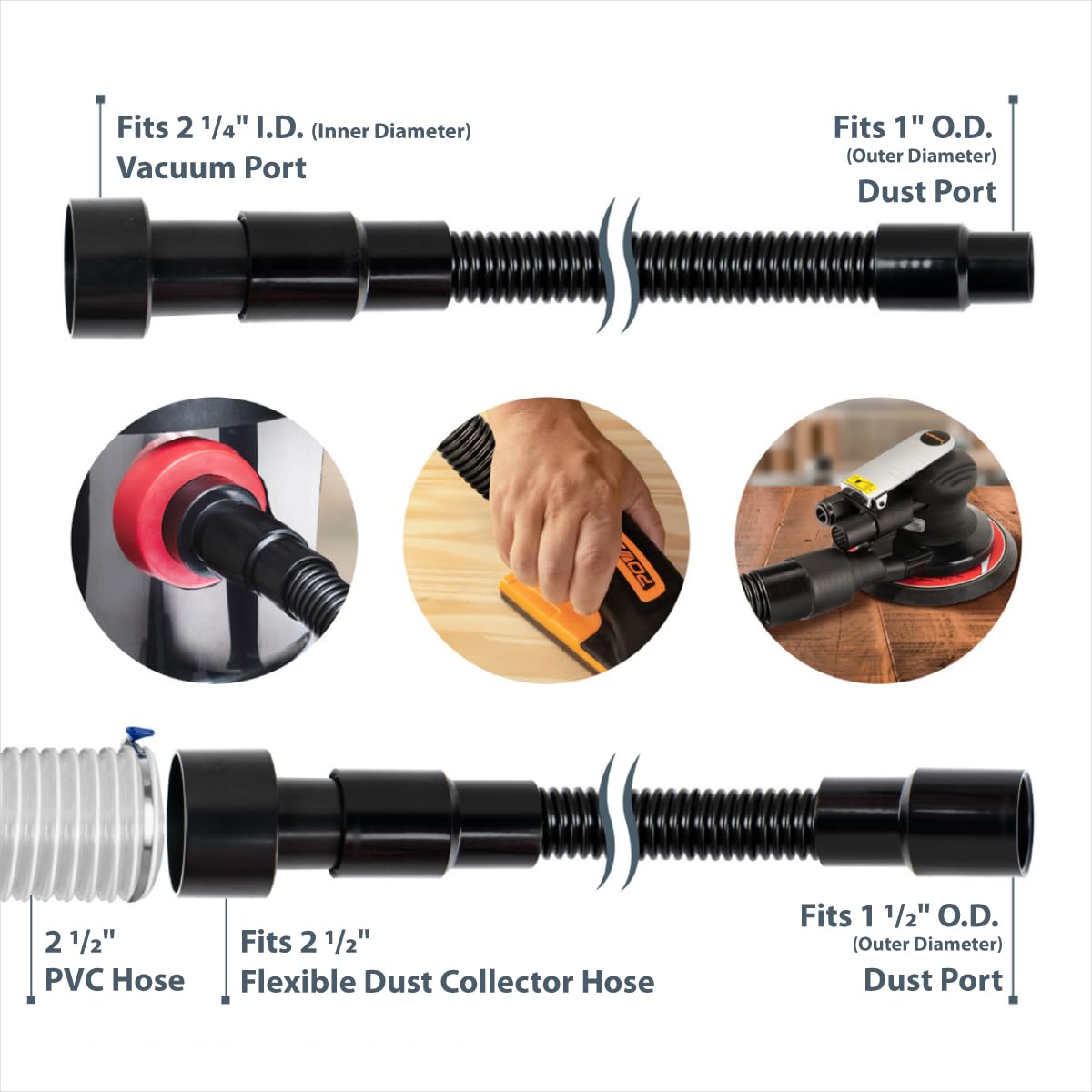 POWERTEC 70347 10 Ft. Dust Collection Hose Kit with 5 Fittings for Woodworking Power Tools Home and Wet/Dry Shop Vacuums