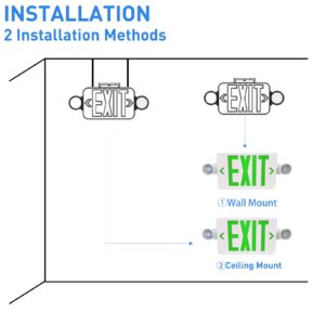 OSTEK Exit Sign with Emergency Lights, Double Face Green Exit Sign Emergency Light Combo, 90min Long Backup Battery, ABS Fire Safety (UL Certified 120-277V)(UL 94V-0) [2Pack]