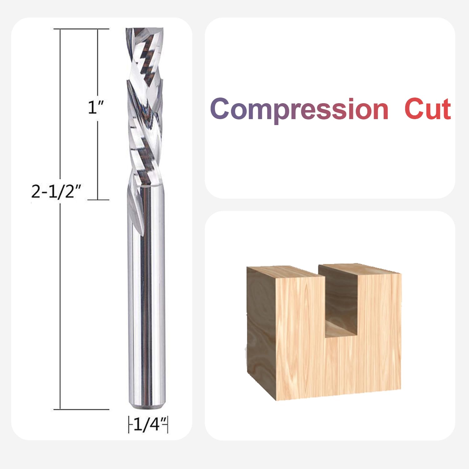 SpeTool 5PCS Compression Router Bits 1/4 inch Shank 1/4" Cutting Diameter ,Carbide UP Down CNC Router Bits Set Wood Router End Mills Carving Slotting Edge Cutting