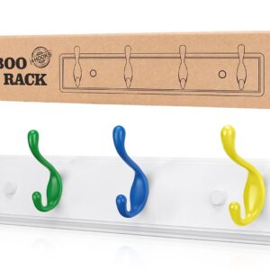 Wall Mount Coat Rack, Kids Mounted Organizer for Closet, Bathroom, Bedroom, Entryway, Hallway, Foyer, Heavy Duty Double Hooks Hanging Towels, Hats, Bags, Backpacks, Jackets, Keys (Mix4, 4 Hooks)