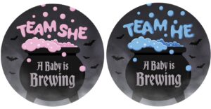 baby is brewing halloween gender reveal party - bubbling witch cauldron team he or team she - 40 stickers