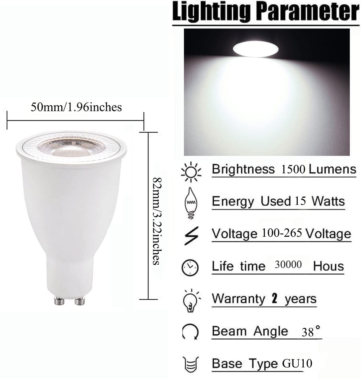 Edearkar 15W GU10 LED Light Bulbs, Equivalent 150W, 1500 Lumens, 6000K Daylight White, LED Bulbs for Recessed Track Lighting, AC100-265V, 38° Beam Angle, Non-Dimmable, GU10 Base, Pack of 6