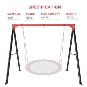 IKARE Upgraded Heavy Duty Metal Swing Frame with Ground Nails, Swing Stand for 440lbs Load Capacity, Fits for Most Swings, Great for Indoor and Outdoor Activities (Red & Black)