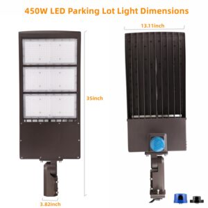 450W Dimmable LED Parking Lot Light with Slip Fitter, 5000K Daylight 63000LM 140lm/w, [Dusk to Dawn Photocell&Shorting Cap Included] Outdoor LED Shoebox Lights, UL/DLC Commercial Lighting Fixture