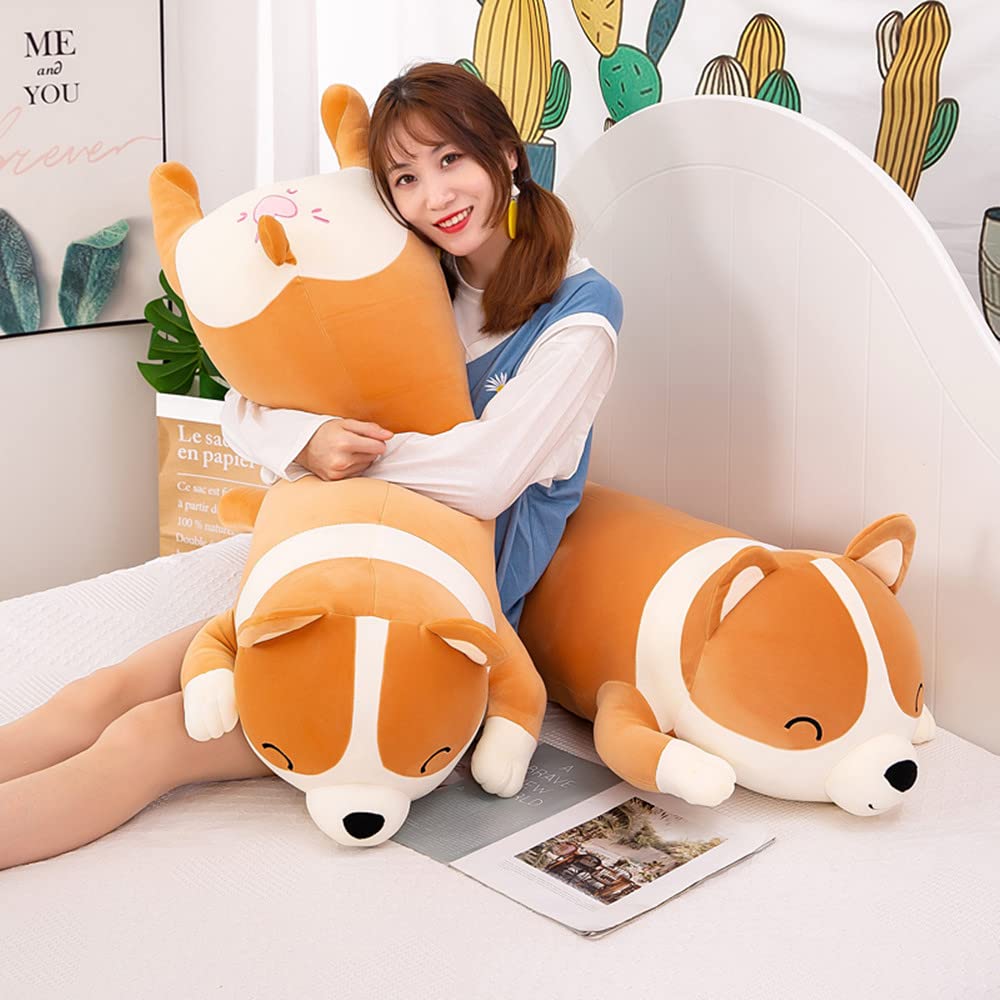 MIAOHAHA Plush Long Corgi Toy Cute Soft Stuffed Animal Corgi Doll Kids Plush Toy Pillow Gift for Kids and Girls(Yellow, 100cm/39.3in)