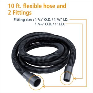 POWERTEC 70347 10 Ft. Dust Collection Hose Kit with 5 Fittings for Woodworking Power Tools Home and Wet/Dry Shop Vacuums