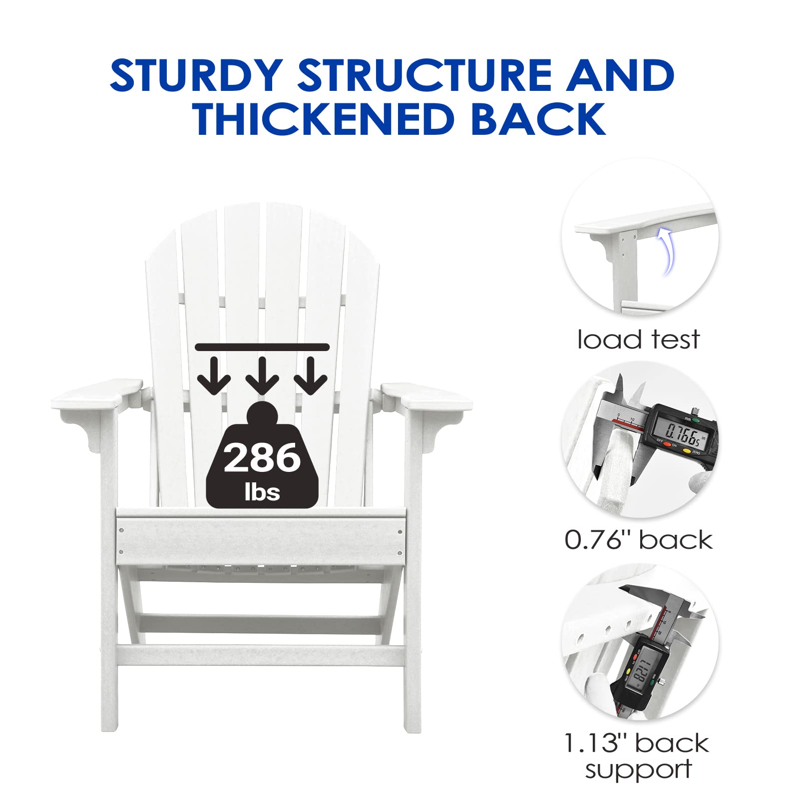 OTSUN Adirondack Chair, Large Lawn Chairs with 350 Lbs Weight Capacity, HDPE Outdoor Chairs Weather Resistant for Patio, Porch, Garden, Swimming Pool, Deck, White