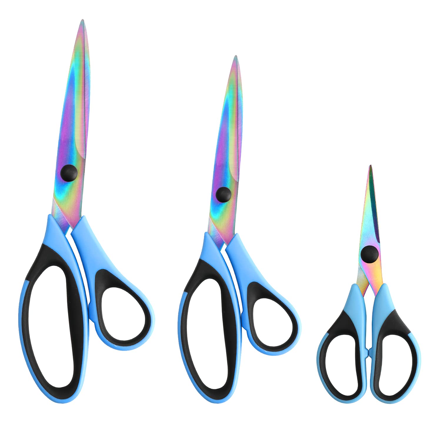 Craft Scissors Set of 3 Pack, All Purpose Sharp Titanium Blades Shears, Rubber Comfort Grip Handle, Multipurpose Fabric Scissors Tool Set Great for Office, Sewing, Arts, School and Home Supplies, Blue