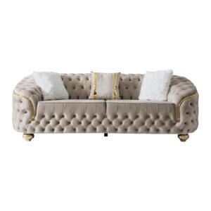 BEYAN Bursa Cream Living Room Set, Sofa & Loveseat, Mid-Century Modern Style, Tufted Button, Includes 3 & 2 Pillows, 91" & 84", Cream