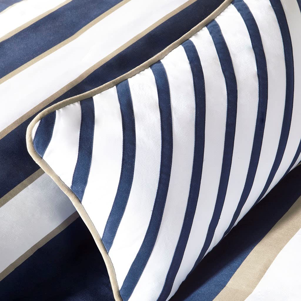 CinchFit American Made V Berth Navy & Khaki Stripe 4 Piece Boat Duvet Cover Set - Duvet Cover, 2 Shams, 1 Accent Pillow (Universal XL V Berth)