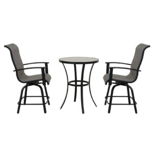 grand patio outdoor 3-piece counter height patio furniture set, swivel bar stools with ceramic bar table for balcony, poolside, backyard, garden (coffee, 3pc)