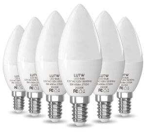 lutw e12 candelabra led light bulbs 40 watts equivalent, 450 lumen type b led chandelier light bulbs, warm white 2700k non-dimmable b11 ceiling fan bulb, 6 pack