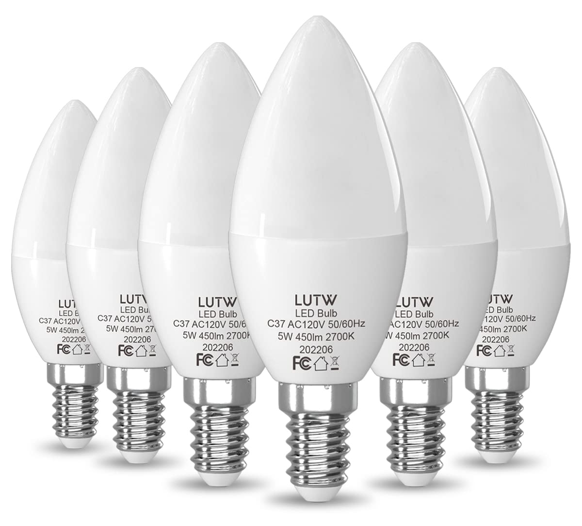 LUTW E12 Candelabra LED Light Bulbs 40 Watts Equivalent, 450 Lumen Type B LED Chandelier Light Bulbs, Warm White 2700K Non-Dimmable B11 Ceiling Fan Bulb, 6 Pack