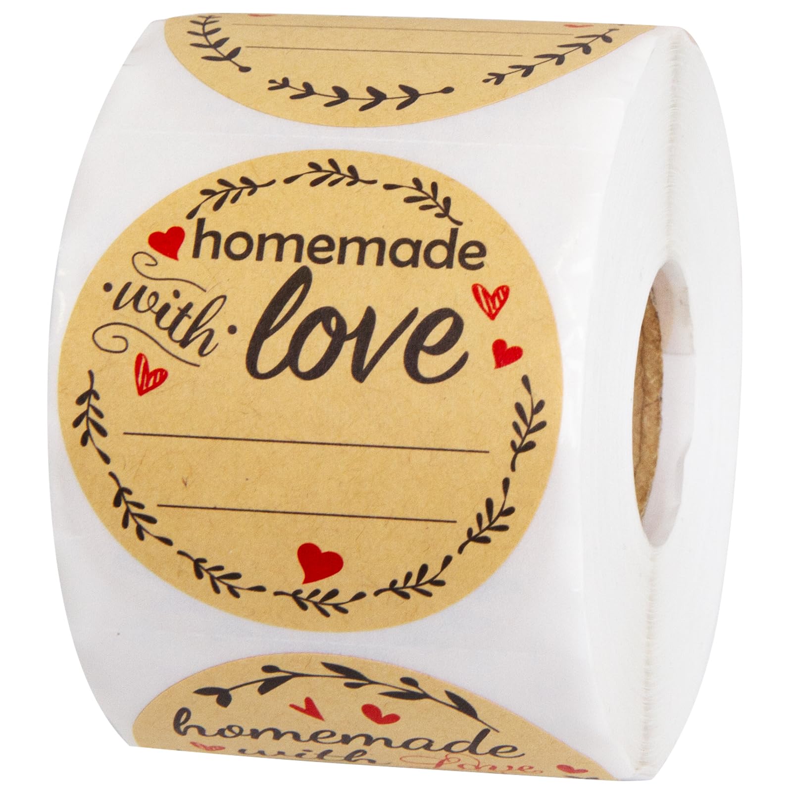 500Pcs Homemade with Love Stickers with Lines Jar Canning Labels for Baked Packaging Cookie Bags Roll 2”