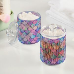 MNSRUU 2 Pack Qtip Holder Organizer Dispenser Colorful Mermaid Scales Bathroom Storage Canister Cotton Ball Holder Bathroom Containers for Cotton Swabs/Pads/Floss