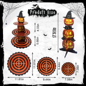 3-Tier Halloween Cupcake Stand for Dessert Table, Halloween Pumpkin Cupcake Tower Halloween Tray Orange Cardboard Cake Dessert Stand for 24 Cupcakes Halloween Party Carnival Decorations