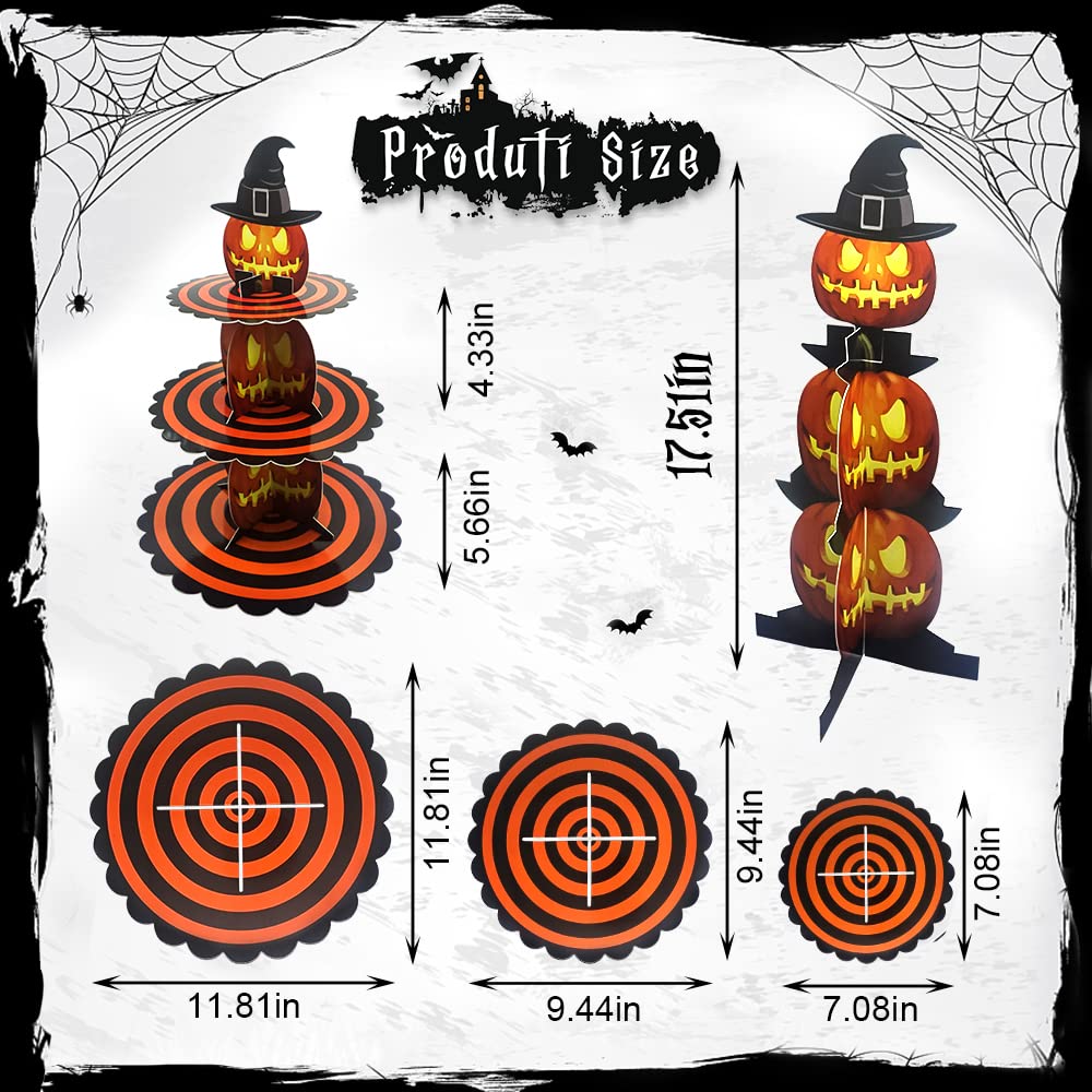 3-Tier Halloween Cupcake Stand for Dessert Table, Halloween Pumpkin Cupcake Tower Halloween Tray Orange Cardboard Cake Dessert Stand for 24 Cupcakes Halloween Party Carnival Decorations