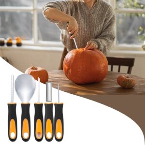 YUET Halloween Pumpkin Carving Kit, 5PCS Professional Sculpting Tools Carving Set, Heavy Duty Stainless Steel, with Carrying Bag, for Adults Or Kids, Halloween Decorations Jack-O-Lanterns (Black)