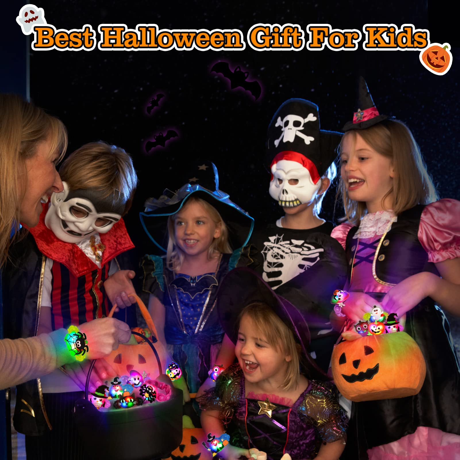 Halloween LED Light Up Bracelets for Kids 10 Pcs Halloween Party Favors Treats Prizes Halloween Toys Gifts for Goody Bag Stuffers Halloween Toys for Goody Bag Fillers Glow in The Dark Party Supplies