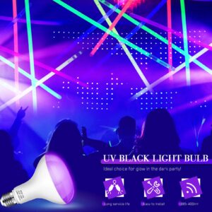 Qualirey 6 Pack Black Light Bulbs BR30 15W LED UV Blacklight Bulbs UVA Level 385-400nm E26 120W Equiv Black Light Flood Light for Glow in the Dark Halloween Party Body Paint Fluorescent Poster