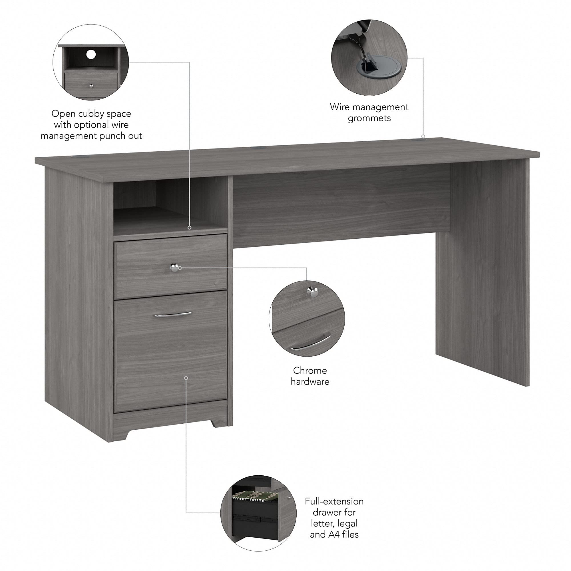 Bush Furniture Cabot 60W Computer Desk with Drawers in Modern Gray, Workstation and File Storage, Desktop with Organization Solutions for Home Office