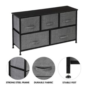 EEBUIHUI Dresser with 5 Drawers, Fabric Storage Tower, Organizer Unit for Bedroom, Living Room, Hallway, Closets & Nursery - Sturdy Steel Frame, Wooden Top (Dark Grey5)