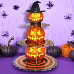 3-tier halloween cupcake stand for dessert table, halloween pumpkin cupcake tower halloween tray orange cardboard cake dessert stand for 24 cupcakes halloween party carnival decorations