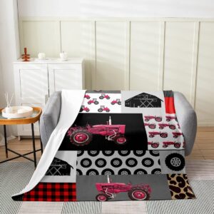 Feelyou Kids Tractor Flannel Fleece Blanket Set Red Farm Tractor Plush Throw Blanket,for Kids Equipment Trucks All Season,Bed Blanket Set Geometric All Season,Bed Blanket Baby 30"x40"