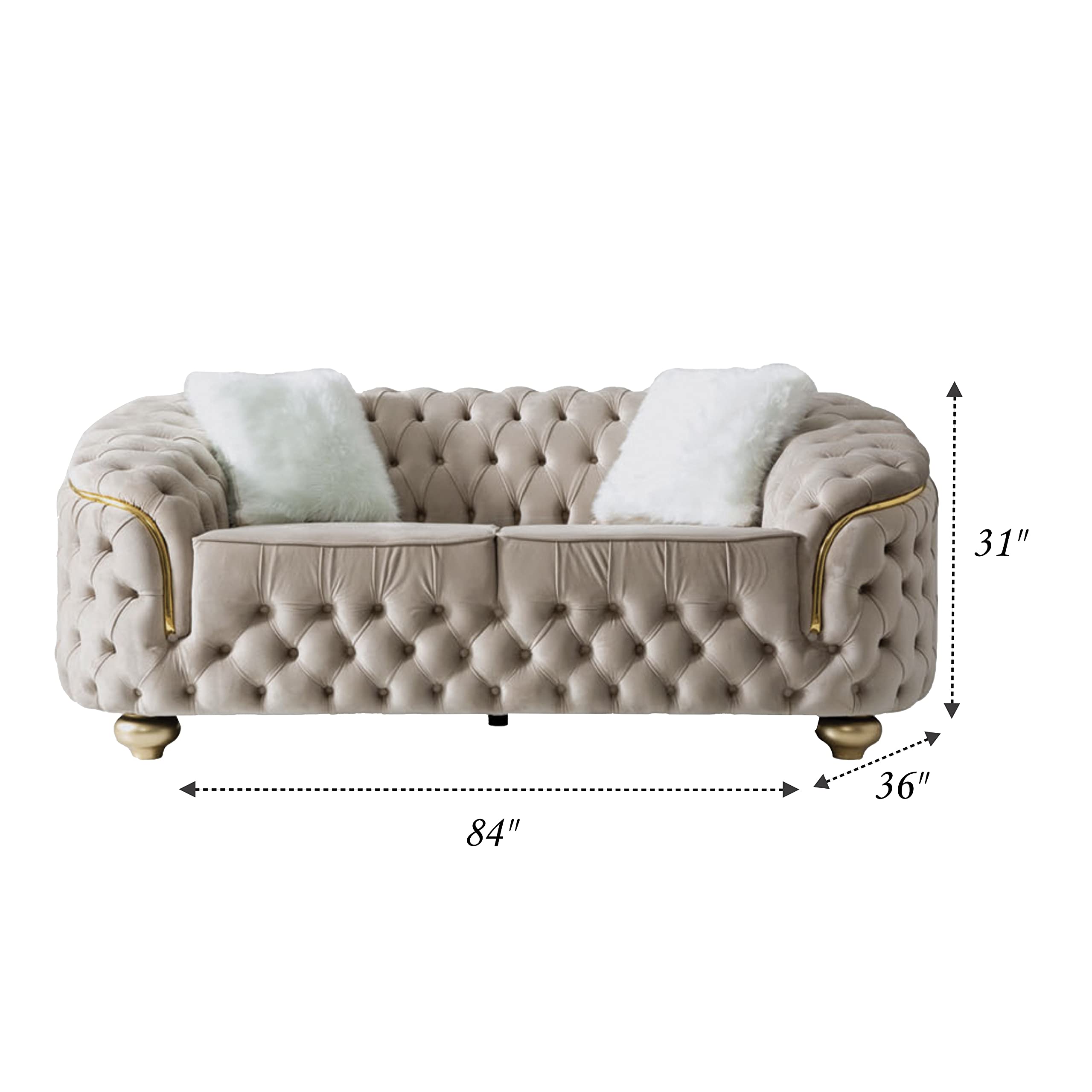 BEYAN Bursa Cream Living Room Set, Sofa & Loveseat, Mid-Century Modern Style, Tufted Button, Includes 3 & 2 Pillows, 91" & 84", Cream