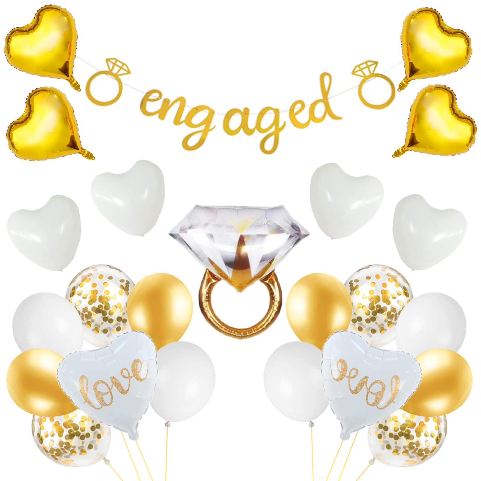 Gold Engagement Party Decorations, Diamond Wedding Ring Balloons Love Balloons for Bachelorette Wedding Engagement Bridal Shower Party Decorations