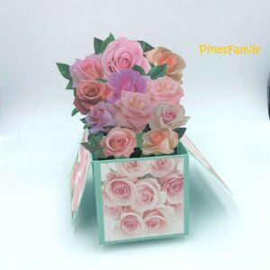 testbrands 3D Pop Up Flower Box Greeting Card | Pink Rose Birthday, Greeting, Graduation, all occasions