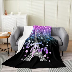 feelyou glitter flannel fleece blanket set eiffel tower all season,bed blanket set for kids purple glitter paris tower plush throw blanket,valentines all season,bed blankets 40"x50"