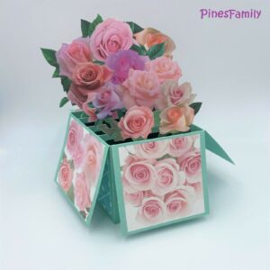 testbrands 3D Pop Up Flower Box Greeting Card | Pink Rose Birthday, Greeting, Graduation, all occasions